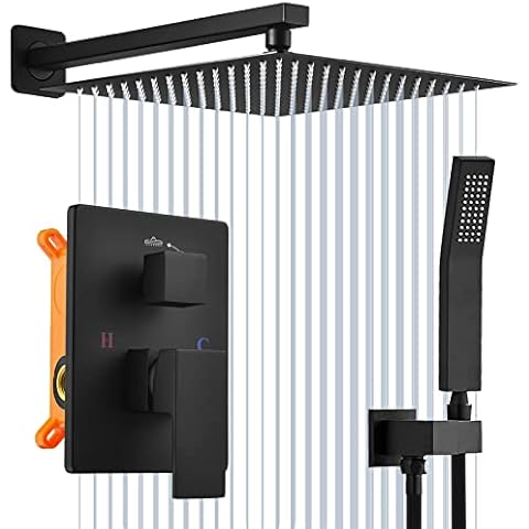 Complete Rainfall Shower System with Rough-In Valve – 10” Rain Shower Head, Handheld Spray & Wall Mount Valve Kit for Bathroom Remodel, Matte Black by Beati Faucet Cover