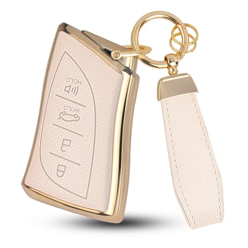 QBUC for Lexus Key Fob Cover with Keychain Upper Leather + Soft TPU Car Key Case Shell for Lexus 2018-2025 ES350 ES300h UX200 RX350 RX450h NX300h GX460 TX550 LX600 LS500 LC500h 4 Buttons(Beige)