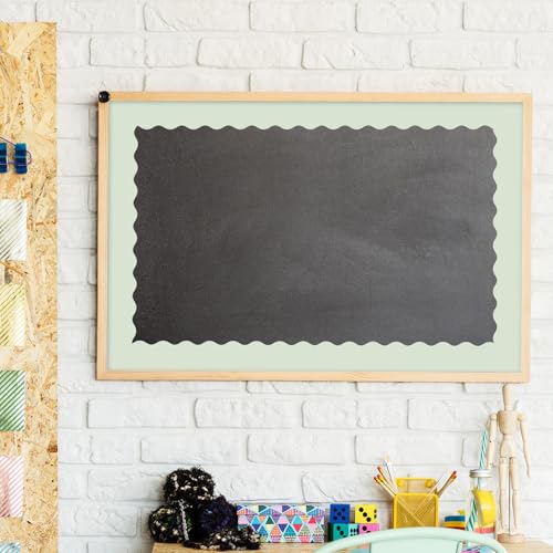 Image of Whaline 65.6 Ft Sage Green Scalloped Bulletin Board Borders 4 Rolls Gradient Green Die-Cut Board Trim for Back to School Classroom Office Chalkboard Wall