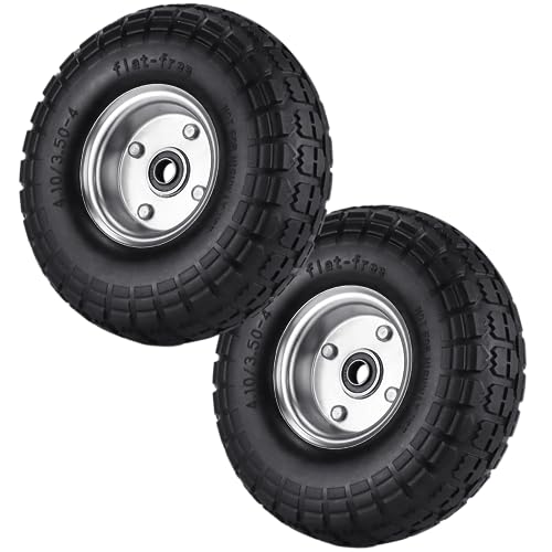 Vypart 10 Inch Solid Rubber Tires and Wheels,4.10/3.50-4 Flat Free Heavy-Duty Tires with Wheels,5/8