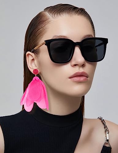 925 Sterling Silver Chain Dangle Drop Earrings Huggie Hoop Earrings for Women Trendy for Mother Her (Flower) — view 4