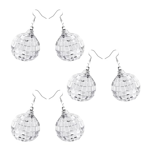 3 Pares de Pendientes de Bola de Espejo Reflectantes, Pendientes de Discoteca, Plástico