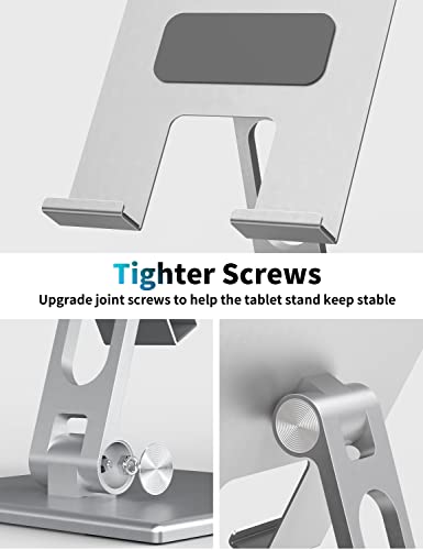 Alashi Tablet Stand For Desk, Stable Tablet Holder With Heavy And Thickened Metal Base For Large Tablet Device, Multi-Angles Adjustable And Foldable, Universal Supports 4-13.3 Inches Tablet, Silver #TOP3