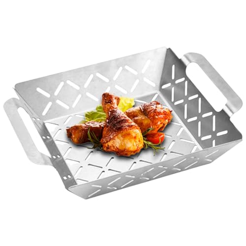 Basket Grill - cesto barbecue in acciaio inossidabile 430, strumento di cottura netto addensato | Mesh grigliare vassoio per esterno per cucina verdure gamberetti patio cucina in campeggio barbecue ri