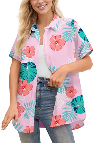 Image of Betusline Girls' and Womens' Hawaiian Shirt Blouse Button Down Beach Shirts