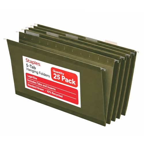 Image of Staples Hanging File Folders, Legal Size, Straight‑Cut Tabs, Standard Green, Durable Filing Solution - 25 /Box | Durable filing solution for everyday legal-size document storage.