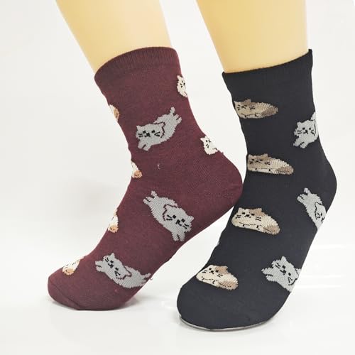 Women's Cute Cat Socks Cartoon Animal Crew Socks Casual Sock 4 Pairs Cotton Socks for Ladies2