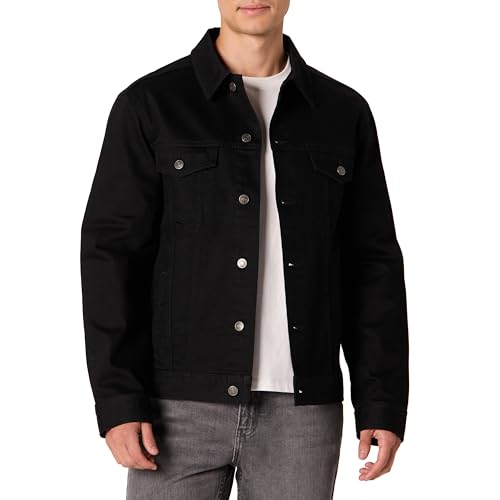 Amazon Essentials Herren Regular-Fit Denim-Jacke mit geringem Stretchanteil, Schwarz, L