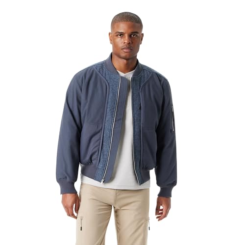 Image of BASS OUTDOOR Men's Hero Mix Media Zip Up Front Bomber Jacket With Sleeve Pocket Standard