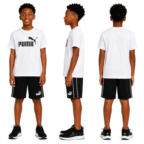 Image of PUMA Boys Short Set - 2 Piece Short Sleeve Crewneck Performance Graphic Tees and Athletic Mesh Shorts for Boys (Sizes: 4-16)