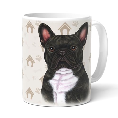 power gift BOULEDOGUE FRANCESE Tazze da caffè, tazze divertenti, da cane, con animali – perfetto per gli amanti dei cani. Tazza in ceramica. (bulldog francese in bianco e nero).
