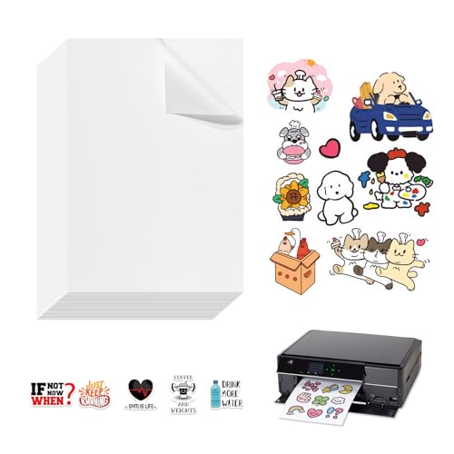 LUBOXIN 30 Sheets A4 Matte White Printable Sticker Paper Waterproof Printable Vinyl Stickers Paper Matte Self-Adhesive Film Decal A4 Sticker Paper for Inkjet Printers and Laser Printers(297 x 210 mm)