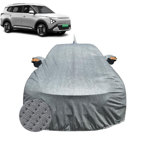 Image of Car Cover Compatible for Kia Carens Clavis EV | 100% Waterproof Cover with Antenna & Reflective Mirror Pockets | Dustproof, Scratchproof, Heatproof Car Cover |Soft Cotton Lining| Grey