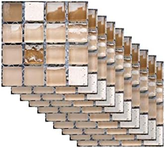 FRAKYEN 10 PCS Stick on Tiles Kitchen Backsplash Mosaic Art Tiles 3D Self-Adhesive Tile Stickers for Kitchen Backsplash and Bathroom