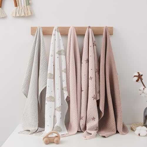 Susurration Mulltücher Baby Spucktücher,5er-Pack 100% Baumwolle Spucktücher Baby für Jungen und Mädchen, Weich, Atmungsaktiv und Extrem Saugfähig Musselin 60x60cm (Pink Pentagram) 6