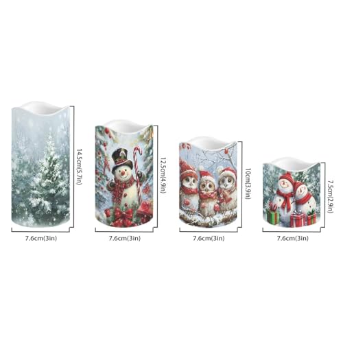 Image of Cute Snowman Owl Flickering Flameless Candles with Remote LED Pillar Candles Battery Operated with Timer Color Changing Electric Candles for Table Christmas Decorations