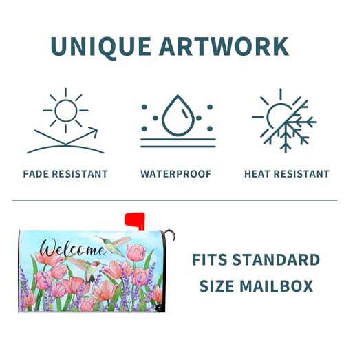 Image of Spring Summer Colorful Flowers Mailbox Covers Magnetic Standard Size 18 inchx21 inch Spring Butterfly Floral Magnetic Mailbox Cover Wildflowers Mailbox Wraps Post Letter Box Cover Decor for Home Garden Yard