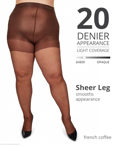 Image of MeMoi Plus Size Curvy Control Top Pantyhose for Women, Comfortable Silky Sheer Pantyhose, Lightweight Womens Stockings