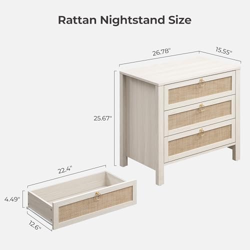 Image of SICOTAS Nightstand Set of 2 with Drawers, Rattan Nightstands, Large Modern Boho Night Stand Wide Bedside Tables for Bedroom