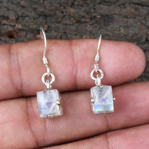 Boucles d'oreilles argent 925 pierre de lune anti allergie - 2
