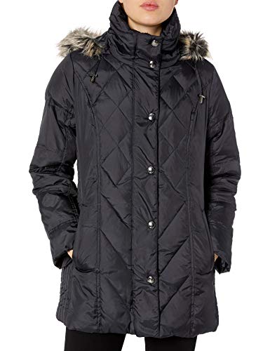 London Fog Women's Diamond Quilted Down Coat, Navy, Medium