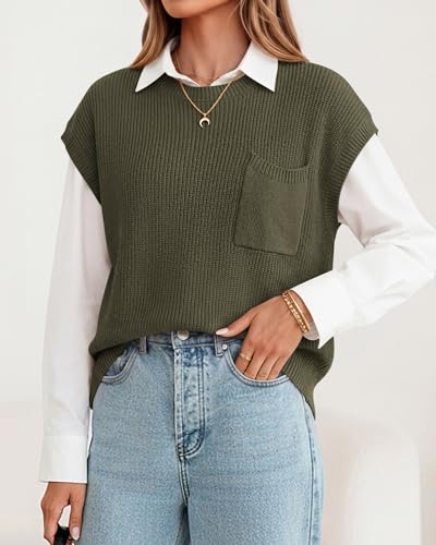 Image of KIRUNDO Summer Fall Short Sleeve Sweater for Women 2026 Casual Sweater Vest Cotton Knit Pullover Tank Tops Fashion Clothing