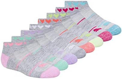 PUMA girls 8 Pack Low Cut + Hair Ties Running Socks, Gray/Multi, 7-8.5 US