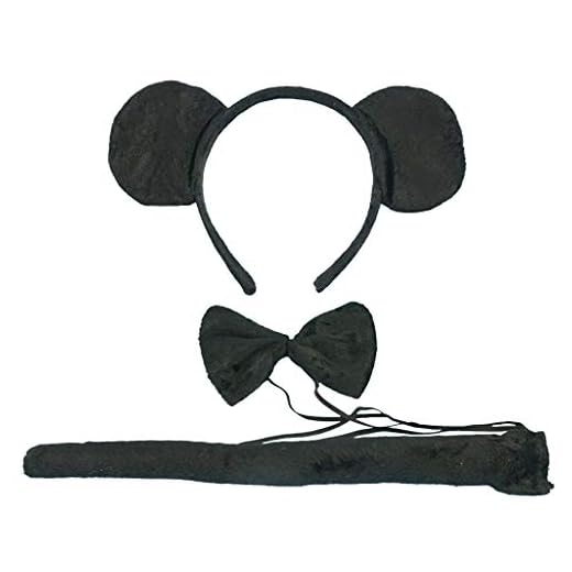Tumao 3 piezas Diadema de Mouse Orejas, con Corbata y Cola Negro para Regalos de Niños & Adultos Accesorios de ropa cosplay