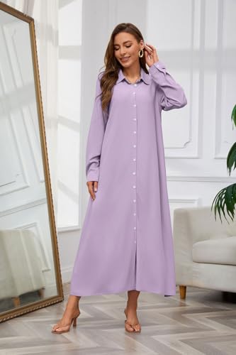Image of chouyatou Women's Casual Button Down Maxi Shirt Dress Long Sleeve Button Up Tunic Long Dress