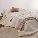 SLASHOP Soft Quilt Set, Lightweight Bedspread Set Quilted Bed Coverlet for All Season Comforter Bedding - 3 Piece Full Bed Cover Sets(1 Quilt,2 Pillow Shams) - Chiffon White, King/Cal King