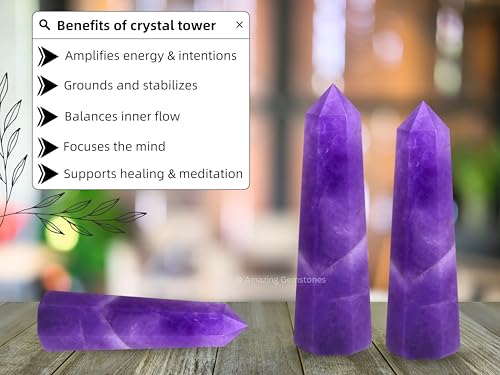 Image of Amazing Gemstone Amethyst Crystal Towers ~ Natural Healing Crystal Point Obelisk for Reiki Healing and Crystal Grid (3 inch to 4 inch INCH)