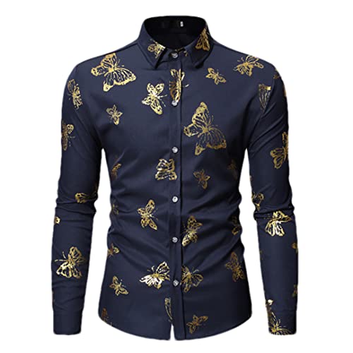 Chemise imprimé rose homme pour fête décontractée en bleu marine Niiyyjj