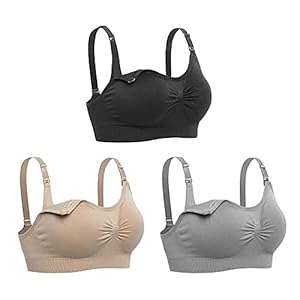 KLKIT 3 Pack Women’s Nursing Bra, Seamless Maternity Bra, Breastfeeding Bras with Removable Spill Prevention Bra Pads