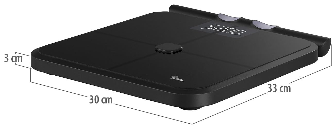 Bilancia pesapersone digitale Bluetooth con sensori manuali, 8 elettrodi, nera