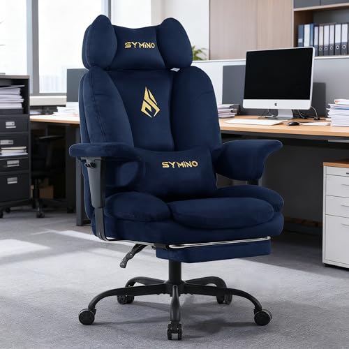 Image of Symino Gaming Chair with Footrest, Up /Down Armrests, Suede Fabric Ergonomic Office Chair, 155 Recline Computer Chair for Desk, Darkblue