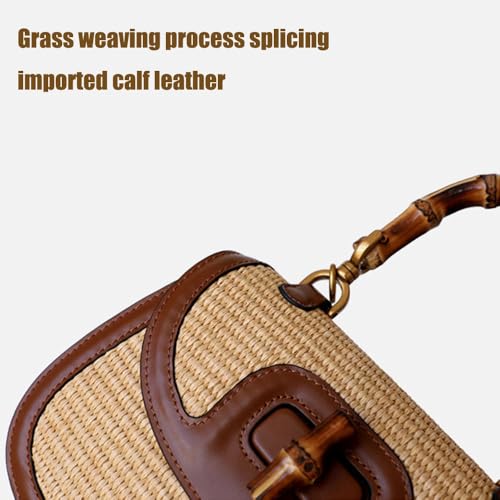 Women's Handmade Straw Tote Handbags，Genuine Leather+Straw Woven Bamboo Top Handle Satchel Crossbody Bag4