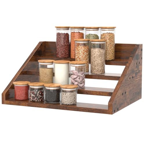 4 Step Spice Rack Organizer for Cabinet, Robust Wooden Display