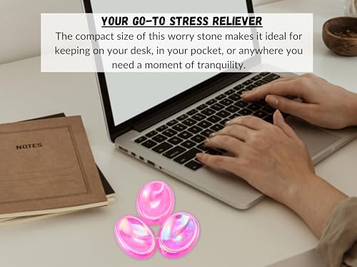 Image of Amazing Gemstone Angel Aura Rose Quartz Worry Stone Crystals & Healing Stones - Worry Stones for Stress Relief Gifts - Piedra Crystal Fidget for Meditation - Stocking Stuffers and Birthday Gifts