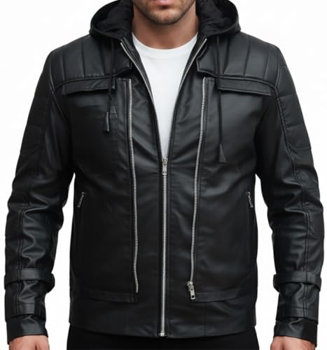 Image of Black Hood Bat Jacket and Vest - Red Hooded Leather Jacket 2 in 1
