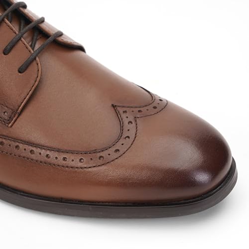 Image of Thomas Crick Men's Genuine Leather Brogue Shoes | Premium Slip-On Formal Dress Shoes with Cushioned Insole & Anti-Slip Sole for Office, Wedding & Business Wear