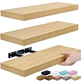 Sorbus Floating Shelves for Wall – 16 Inch Floating Shelf for Kitchen, Bedroom, Living Room, Bathroom, Home & Wall Decor - Mounted Bathroom Shelves with Invisible Brackets (Maple Wood, 3 Pack)