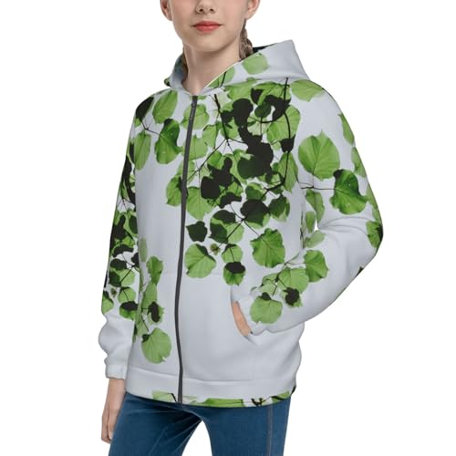 Watercolor Green Leaves Kid Hoodies Boys Zip Up Sweatshirts Girls Pullover with Pocket