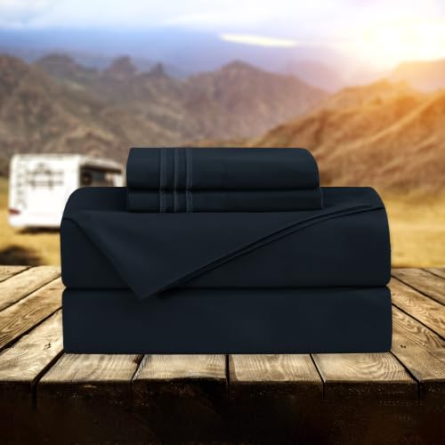Image of Elegant Comfort Luxury 1500 Premium Hotel Quality Microfiber 4-Piece Sheet Set - Wrinkle Resistant, All Around Elastic Fitted Sheet, Deep Pocket up to 16 inch, RV Short Queen, Black