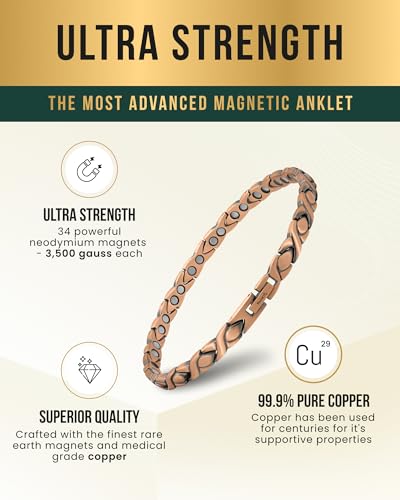 Image of MagnetRX Copper Anklet for Women - Ultra Strength Magnetic Ankle Bracelets for Women - Effective Womens Copper Magnetic Ankle Bracelet (Women Anklet)
