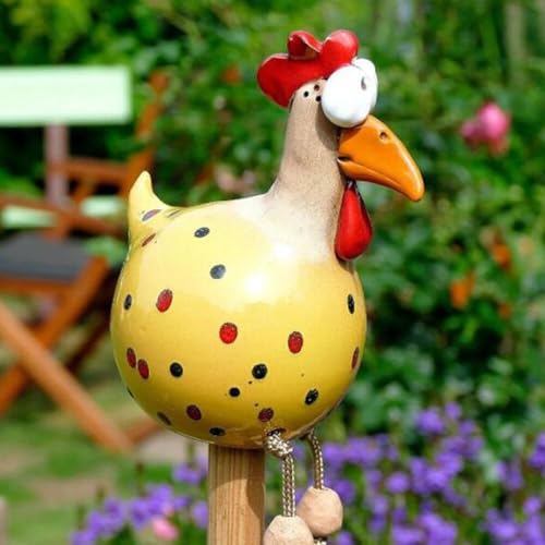 YFJSML Keramik Huhn Gartendeko Deko Garten Handarbeit Huhn Deko Garte n Keramik Hah Gartenstatue Henne Figuren Gartendeko Gartenfigur Gartendekoration für Außen Balkon Garten Ostern (Gelb)