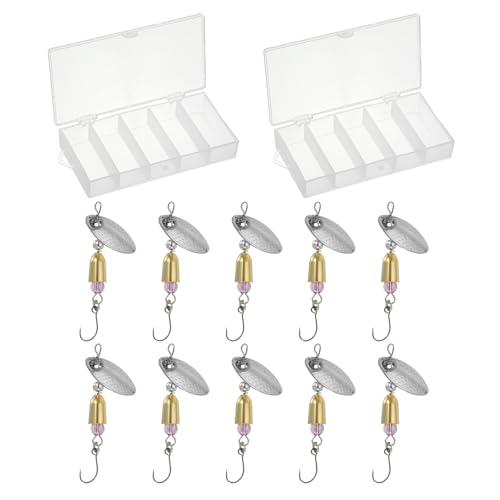 PATIKIL 1/5 oz Fishing Lures Spinnerbait with 2 Tackle Boxes, 10 Pack Single Hook Trout Spinners Casting Fishing Spinner Baits Tackle for Freshwater Saltwater Fishing, Silver Tone