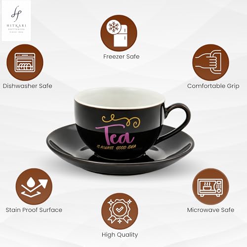 Image of Hitkari Porcelain Cup Saucer Set of 6 For Tea 220 Ml 6 Cups & 6 Saucers | 12 Piece Tea Coffee Set |Copper-Wash Cup & Saucer Sets Premium Royal Design |Elegant Glossy Finish Microwave & Dishwasher Safe