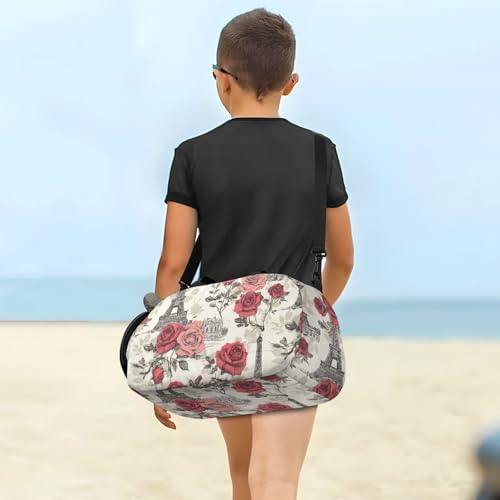 Duffle Bag for Boys or Girls with Shoes Compartment, Eiffel Tower Rose Line Sports Travel Bag Overnight4