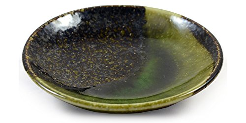 Zen Minded Japanese Ceramic Sauce Dish for Soy & Wasabi Sushi - Iridescent Green Glazed Stoneware