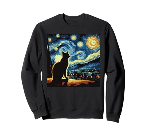 Gatto Notte Stellata Van Gogh Kitty Pittura Arte Donne Uomini Bambini Felpa